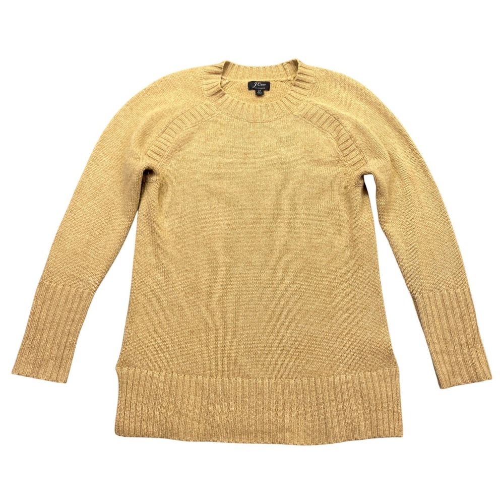 J.Crew Womens XS 100% Cashmere Crewneck Sweater Camel Tan Raglan AD350